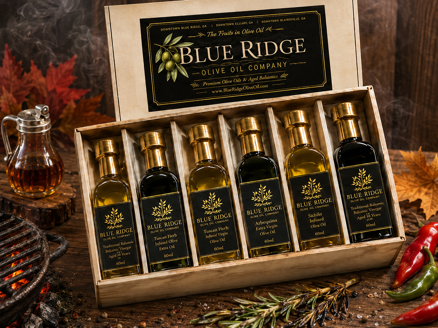 Blue Ridge Olive Oil Company Barbeque Themed six-bottle gift set