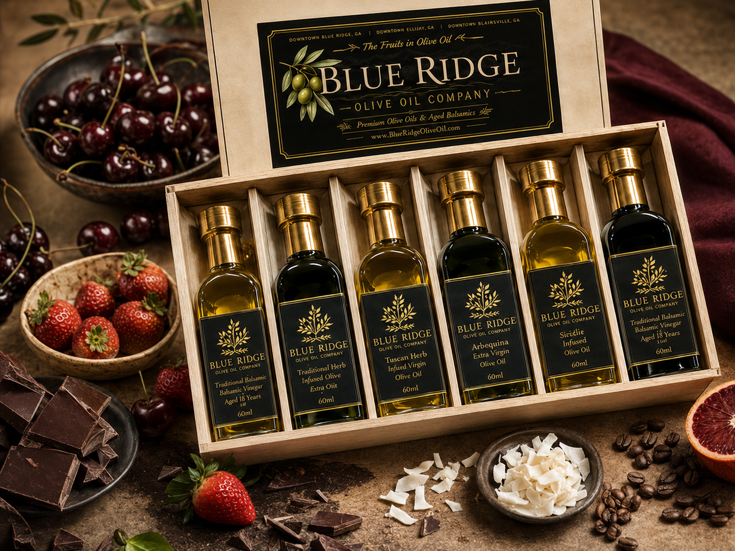 Blue Ridge Olive Oil Company Dessert Lovers six-bottle gift set