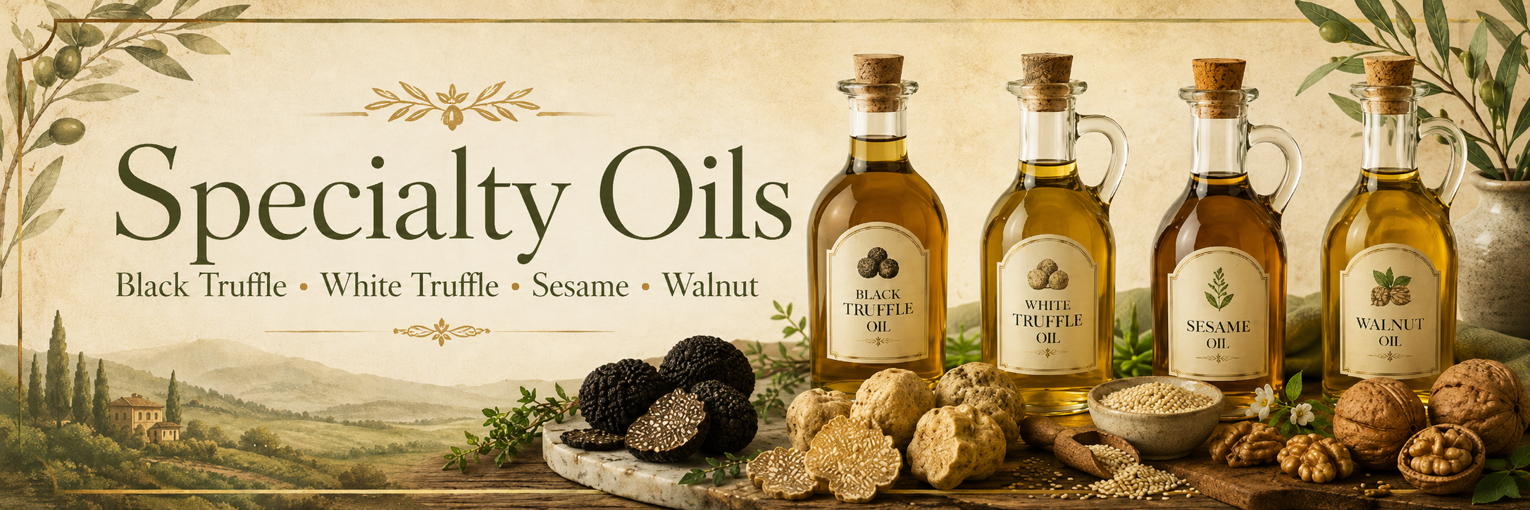 Specialty Oils - Black Truffle, White Truffle, Sesame and Walnut