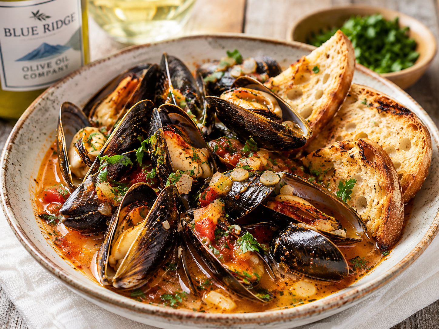 Garlic Oil Albariño Mussels